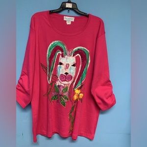 2x pink 3/4 sleeve shirt hand painted Rabbit bunny Easter design